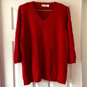 Kim Rogers Woman Red Cable Knit Sweater with 3/4 Sleeves